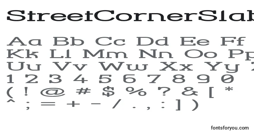 A fonte StreetCornerSlabHyperextend – alfabeto, números, caracteres especiais
