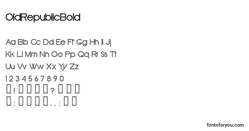 A fonte OldRepublicBold – alfabeto, números, caracteres especiais