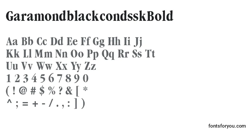 Czcionka GaramondblackcondsskBold – alfabet, cyfry, specjalne znaki