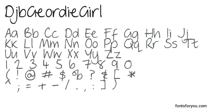 DjbGeordieGirl Font – alphabet, numbers, special characters