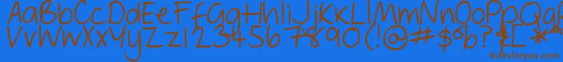 フォントDjbGeordieGirl – 茶色の文字が青い背景にあります。