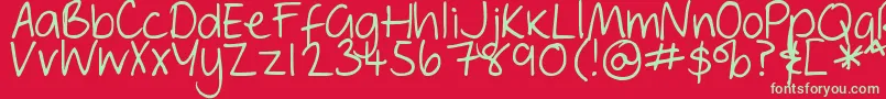 DjbGeordieGirl-Schriftart – Grüne Schriften auf rotem Hintergrund