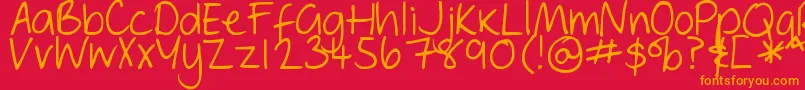 DjbGeordieGirl-Schriftart – Orangefarbene Schriften auf rotem Hintergrund