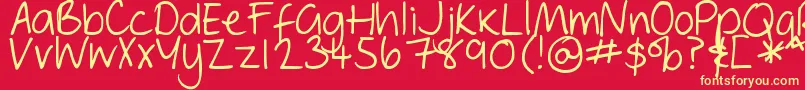 DjbGeordieGirl-Schriftart – Gelbe Schriften auf rotem Hintergrund