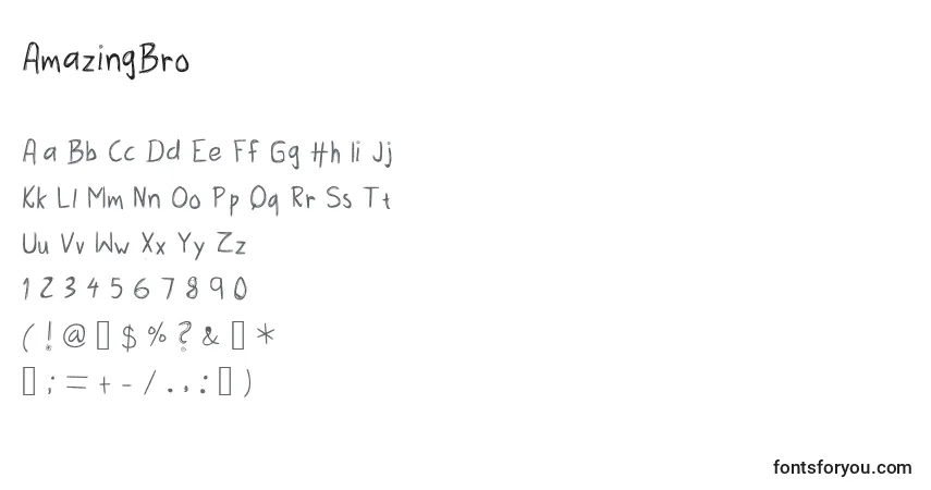 Czcionka AmazingBro – alfabet, cyfry, specjalne znaki