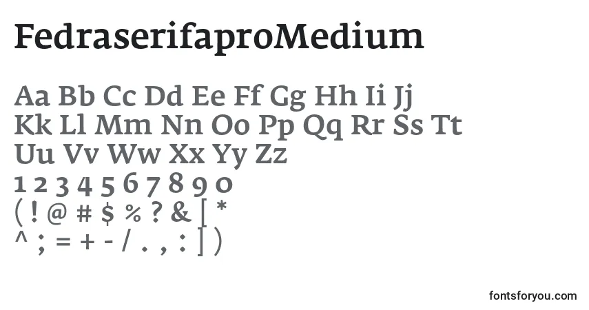 Schriftart FedraserifaproMedium – Alphabet, Zahlen, spezielle Symbole
