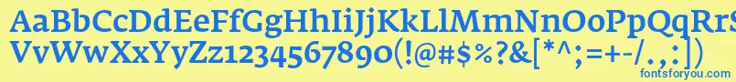 フォントFedraserifaproMedium – 青い文字が黄色の背景にあります。