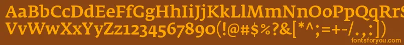 フォントFedraserifaproMedium – オレンジ色の文字が茶色の背景にあります。