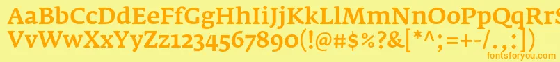 フォントFedraserifaproMedium – オレンジの文字が黄色の背景にあります。