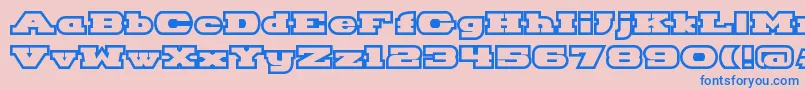 HackneyBlockOutline-Schriftart – Blaue Schriften auf rosa Hintergrund