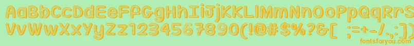 フォントMfSippinOnSunshine – オレンジの文字が緑の背景にあります。