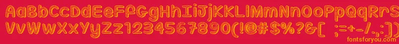 MfSippinOnSunshine-Schriftart – Orangefarbene Schriften auf rotem Hintergrund
