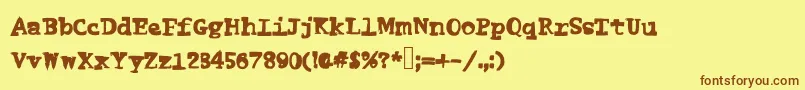 フォントFunnyme – 茶色の文字が黄色の背景にあります。