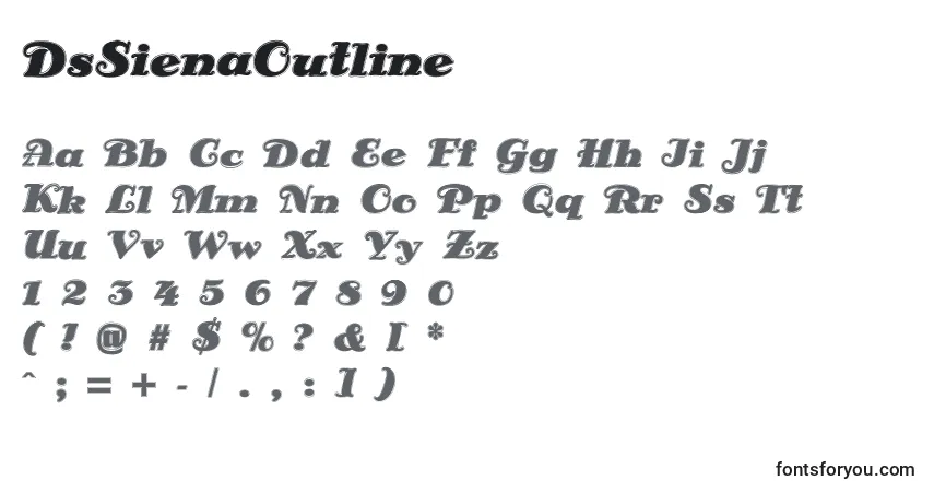 A fonte DsSienaOutline – alfabeto, números, caracteres especiais