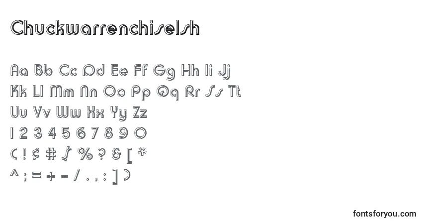 Czcionka Chuckwarrenchiselsh – alfabet, cyfry, specjalne znaki