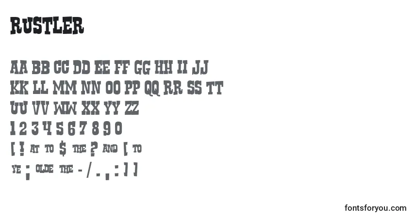 Rustler-fontti – aakkoset, numerot, erikoismerkit