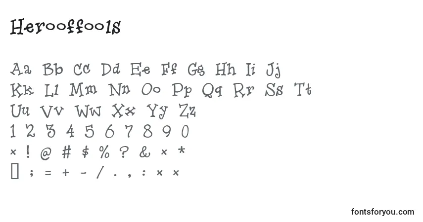Schriftart Herooffools – Alphabet, Zahlen, spezielle Symbole