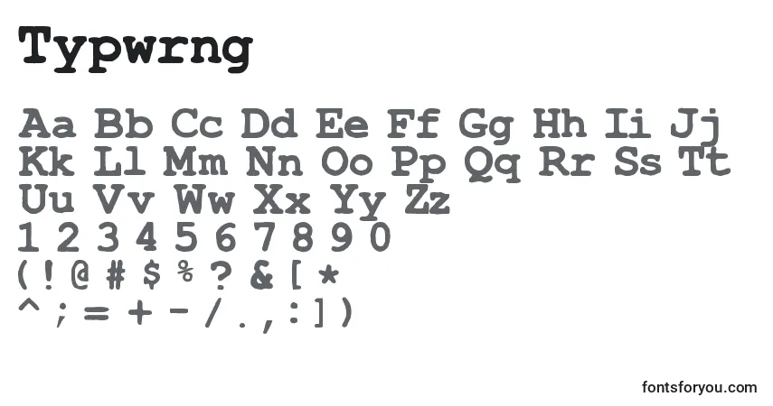 Schriftart Typwrng – Alphabet, Zahlen, spezielle Symbole