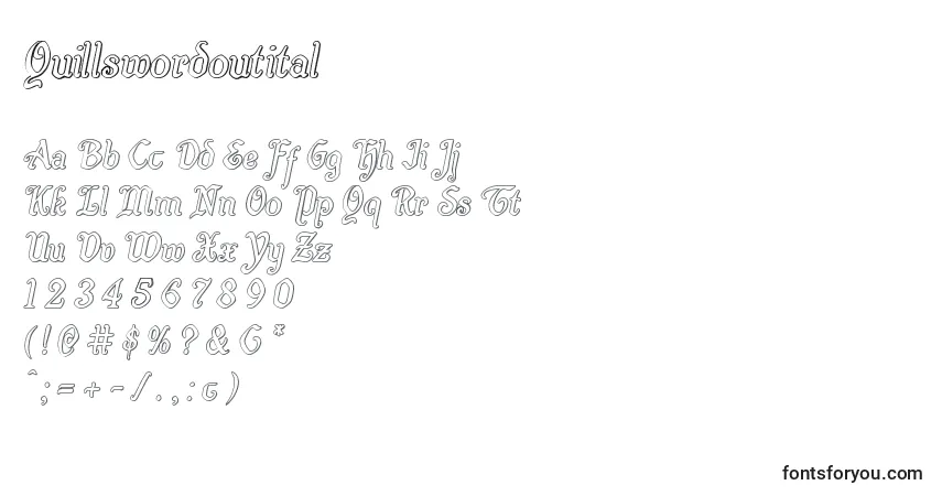 Czcionka Quillswordoutital – alfabet, cyfry, specjalne znaki