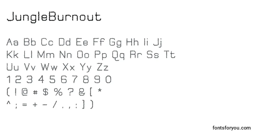 Schriftart JungleBurnout – Alphabet, Zahlen, spezielle Symbole