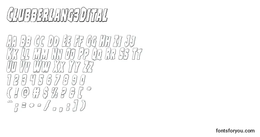 Czcionka Clubberlang3Dital – alfabet, cyfry, specjalne znaki