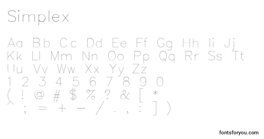 Schriftart Simplex – Alphabet, Zahlen, spezielle Symbole