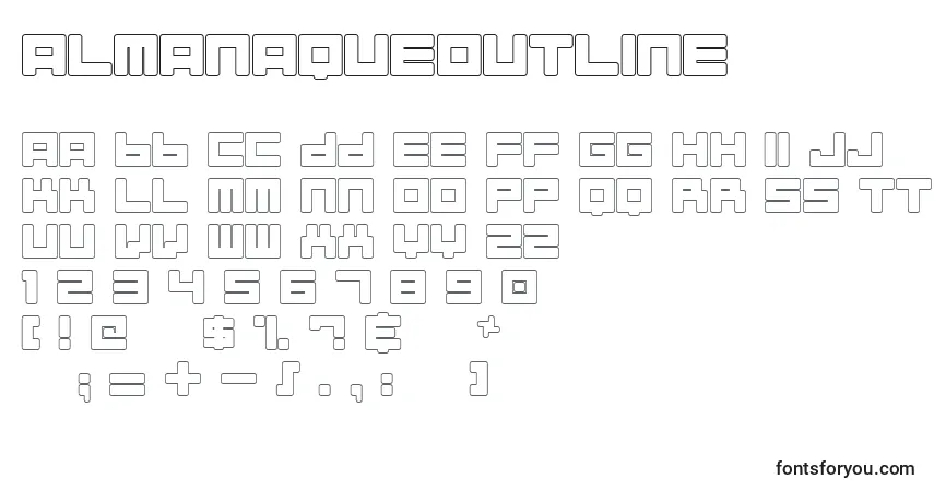 Czcionka AlmanaqueOutline – alfabet, cyfry, specjalne znaki