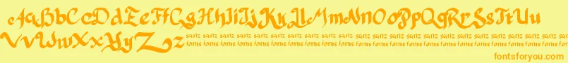 PulangDariParis-Schriftart – Orangefarbene Schriften auf gelbem Hintergrund