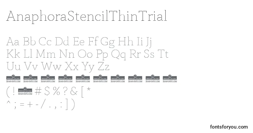 Шрифт AnaphoraStencilThinTrial – алфавит, цифры, специальные символы