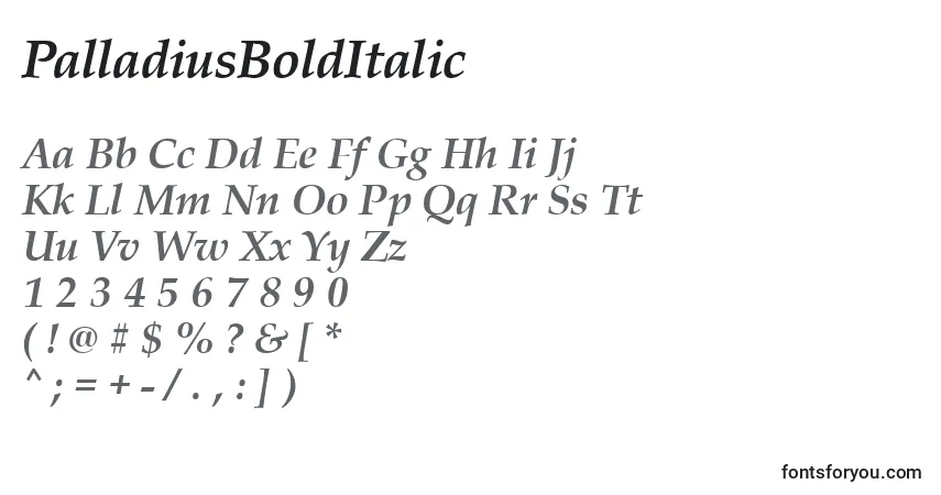 Шрифт PalladiusBoldItalic – алфавит, цифры, специальные символы