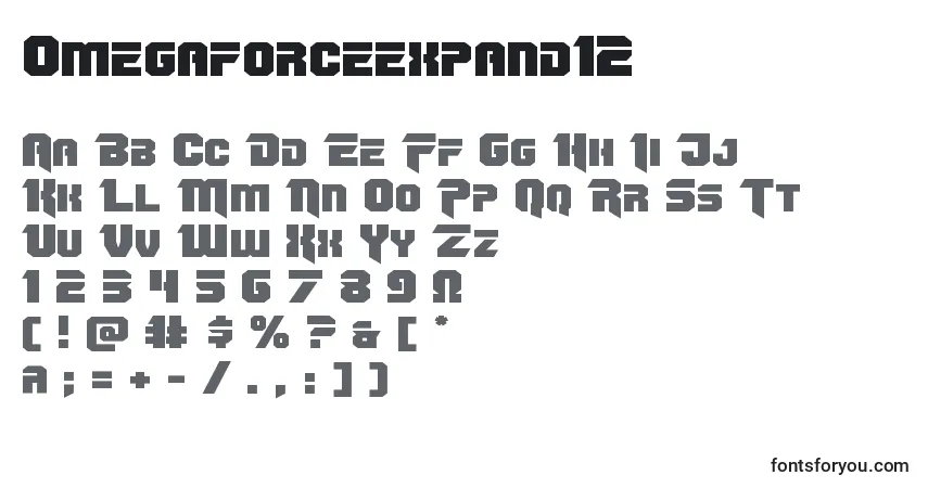 A fonte Omegaforceexpand12 – alfabeto, números, caracteres especiais