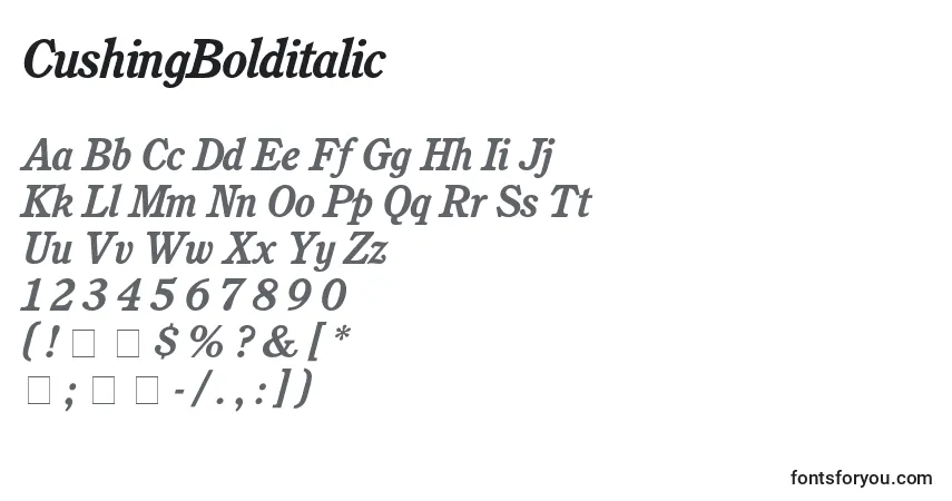 A fonte CushingBolditalic – alfabeto, números, caracteres especiais