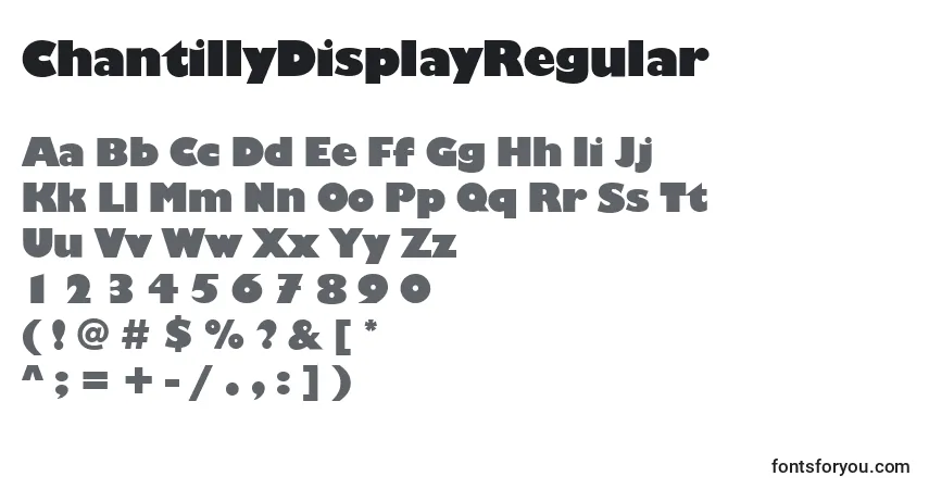 Czcionka ChantillyDisplayRegular – alfabet, cyfry, specjalne znaki