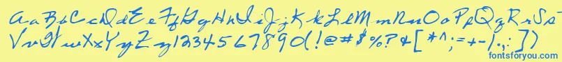 フォントLehn053 – 青い文字が黄色の背景にあります。