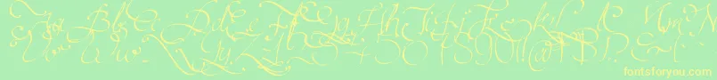 フォントPersifal – 黄色の文字が緑の背景にあります