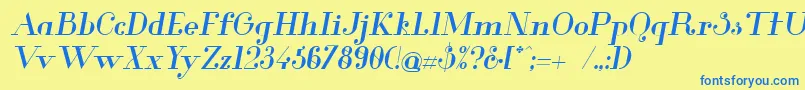 GlamorMediumItalic Font – Blue Fonts on Yellow Background