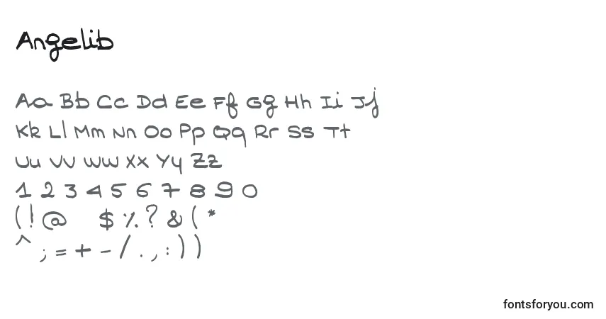 Czcionka Angelib – alfabet, cyfry, specjalne znaki