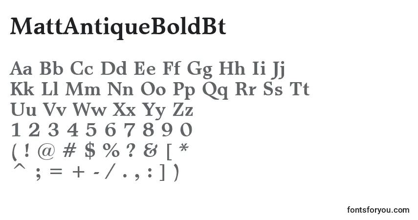 Schriftart MattAntiqueBoldBt – Alphabet, Zahlen, spezielle Symbole