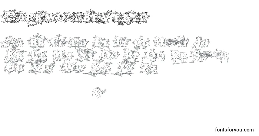 Czcionka Darkwoodbeveled – alfabet, cyfry, specjalne znaki