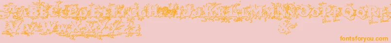 Darkwoodbeveled-Schriftart – Orangefarbene Schriften auf rosa Hintergrund