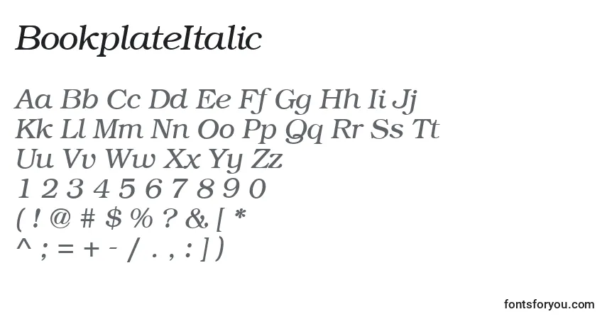 Шрифт BookplateItalic – алфавит, цифры, специальные символы