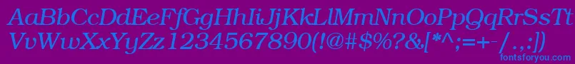 BookplateItalic-Schriftart – Blaue Schriften auf violettem Hintergrund