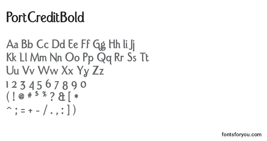 Schriftart PortCreditBold – Alphabet, Zahlen, spezielle Symbole