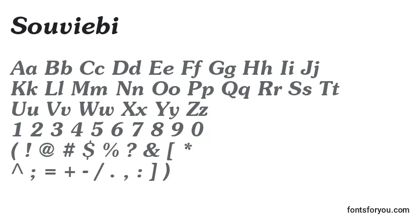 A fonte Souviebi – alfabeto, números, caracteres especiais