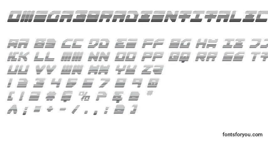 Шрифт Omega3GradientItalic – алфавит, цифры, специальные символы