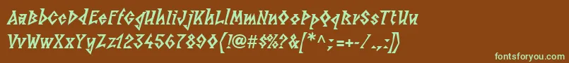 フォントLinotypesunbursteastHeavy – 緑色の文字が茶色の背景にあります。