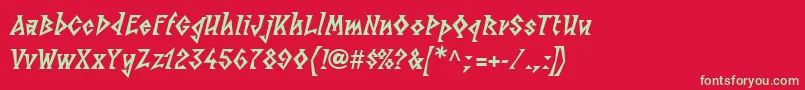 フォントLinotypesunbursteastHeavy – 赤い背景に緑の文字