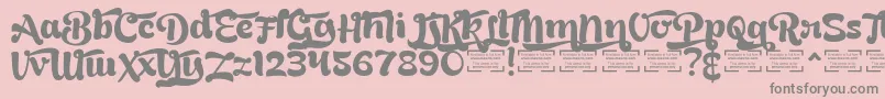 Weitere Informationen zur BreadyClockwiseDemo-Schriftart BreadyClockwiseDemo-Schriftart – Graue Schriften auf rosa Hintergrund