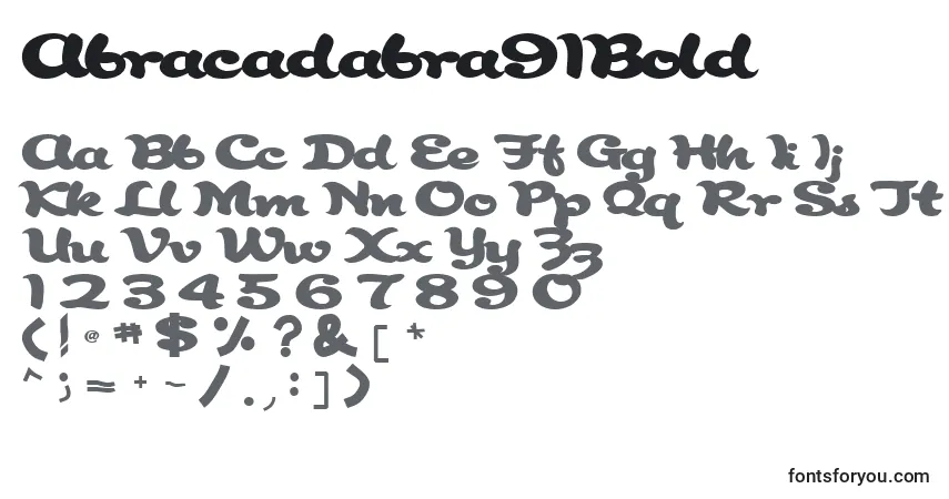 Czcionka Abracadabra91Bold – alfabet, cyfry, specjalne znaki
