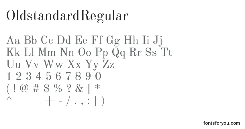 Czcionka OldstandardRegular – alfabet, cyfry, specjalne znaki